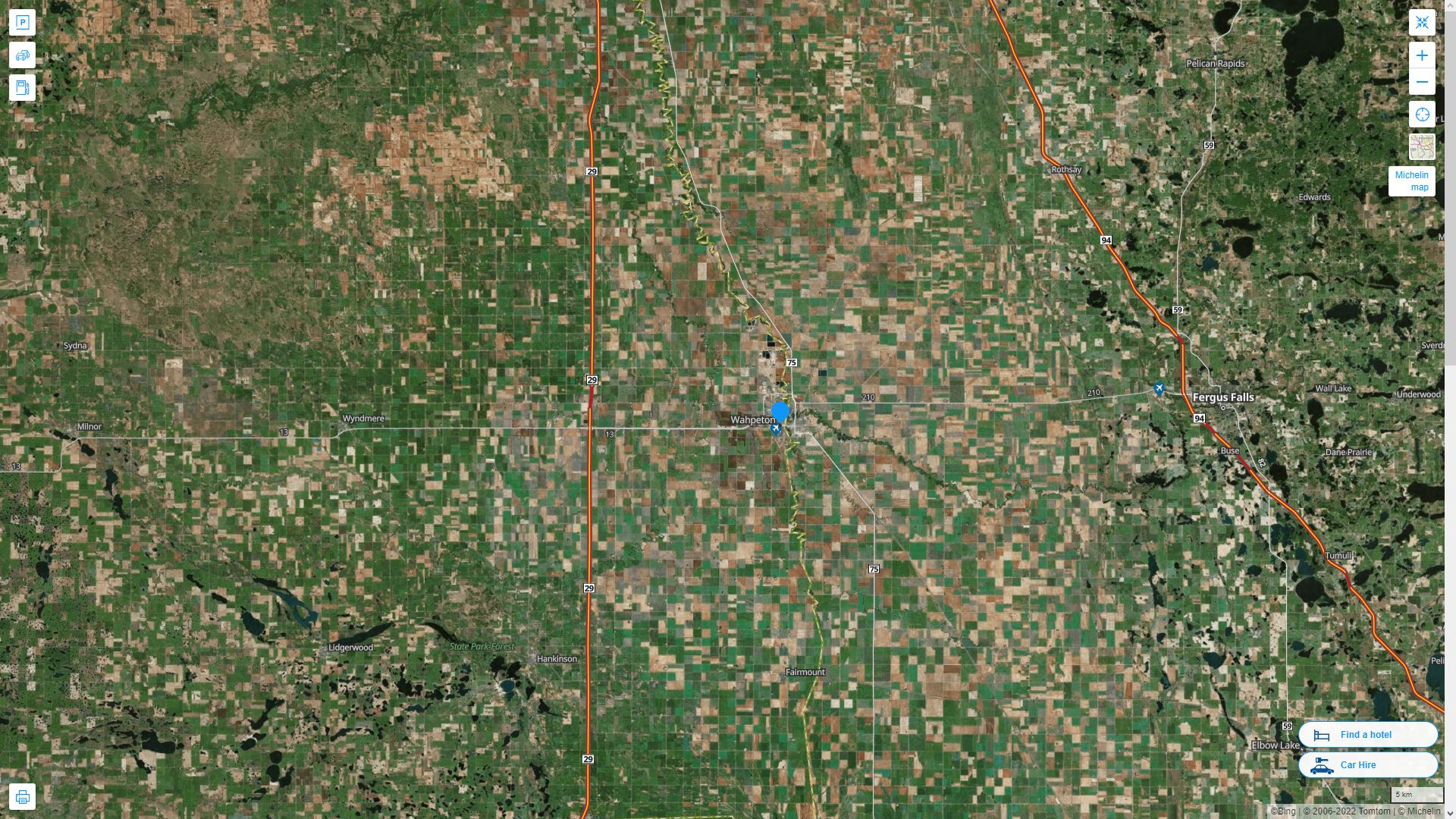 Wahpeton North Dakota Highway and Road Map with Satellite View